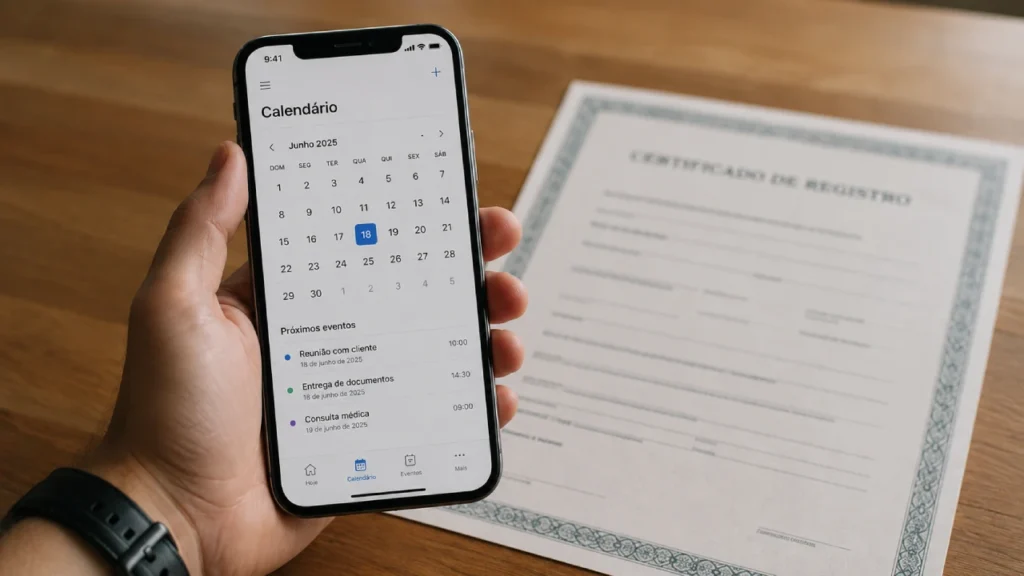 Aplicativo mostrando data de vencimento do CRAF ao lado do certificado impresso