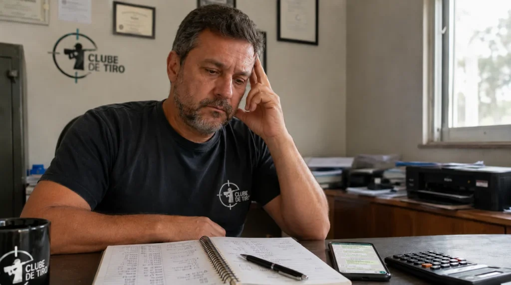 Gestor de clube de tiro cobrando mensalidade manualmente pelo WhatsApp