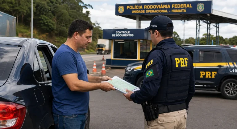 CAC apresentando documentação durante fiscalização de trânsito.